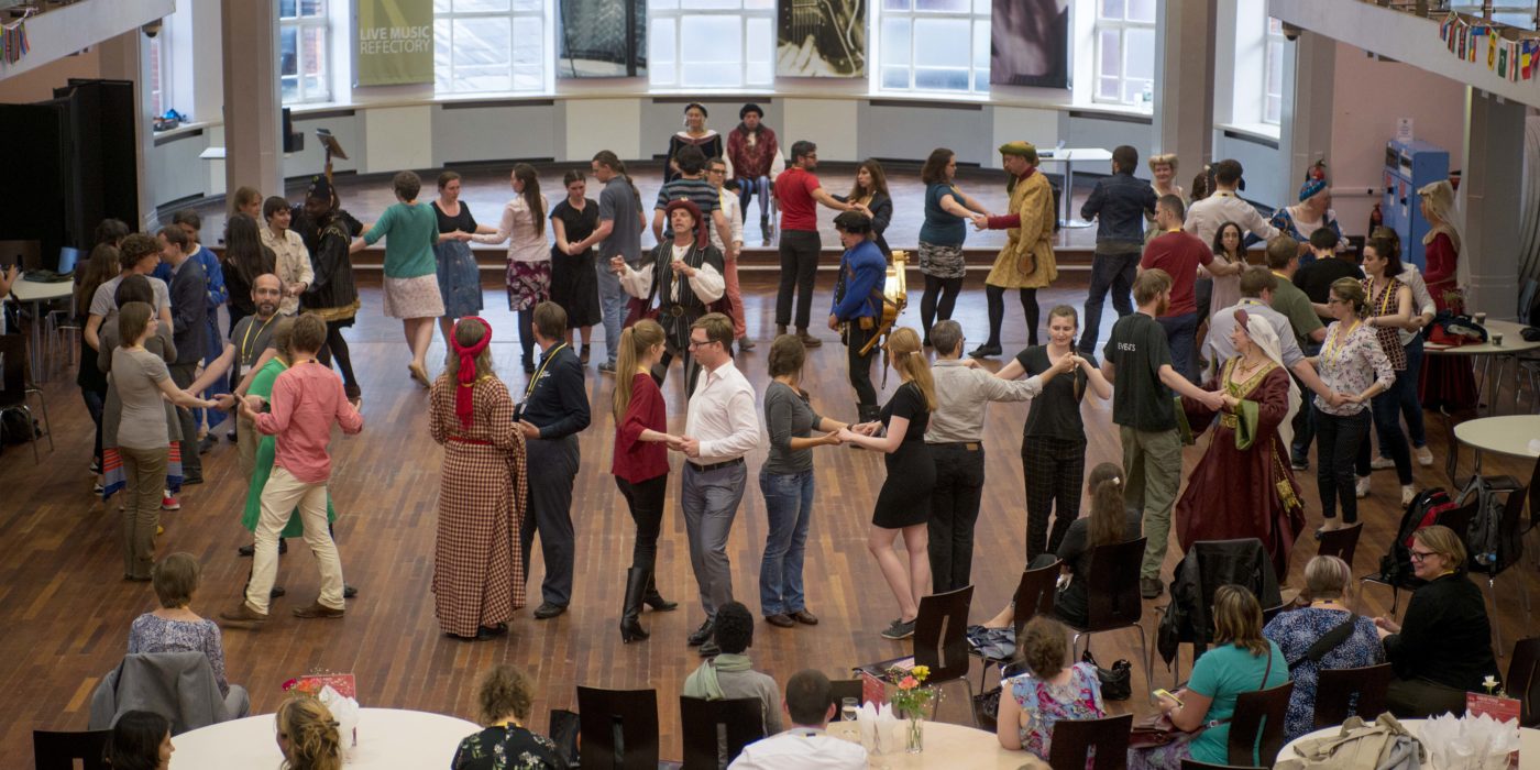 Arbeau Dancers in a circle at IMC 2017