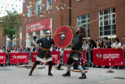 Late Roman combat display amid the crowds at IMC 2018