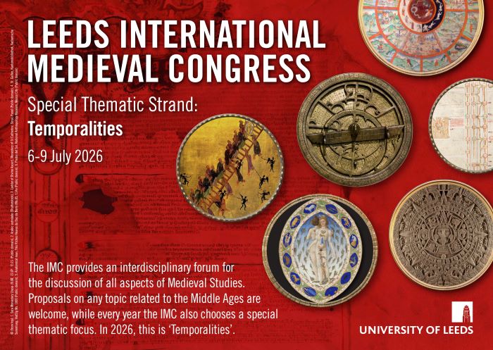 Postcard Advertising the International Medieval Congress 2026, where the special thematic focus will be Temporalities.