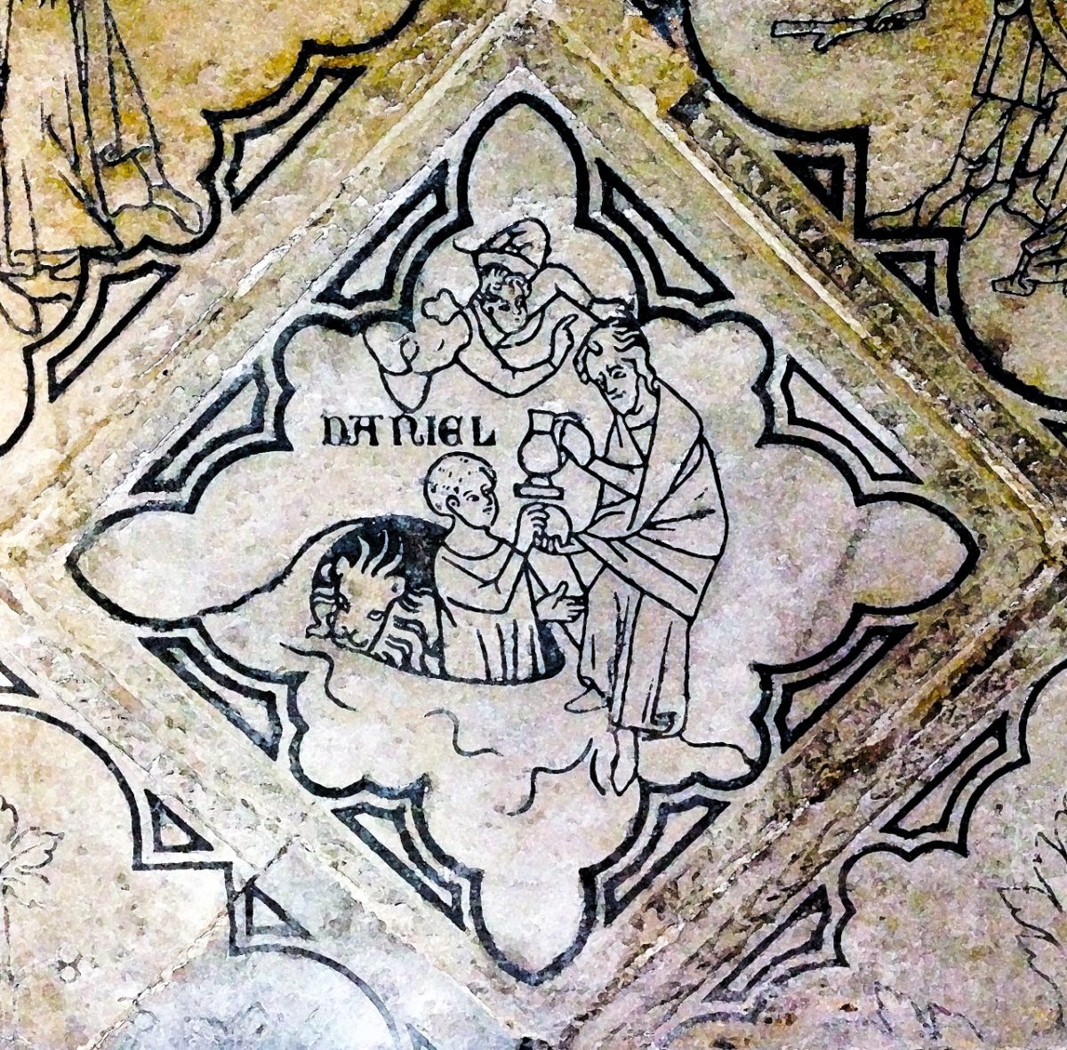 A close-up image of highly decorative detailing from a medieval manuscript.