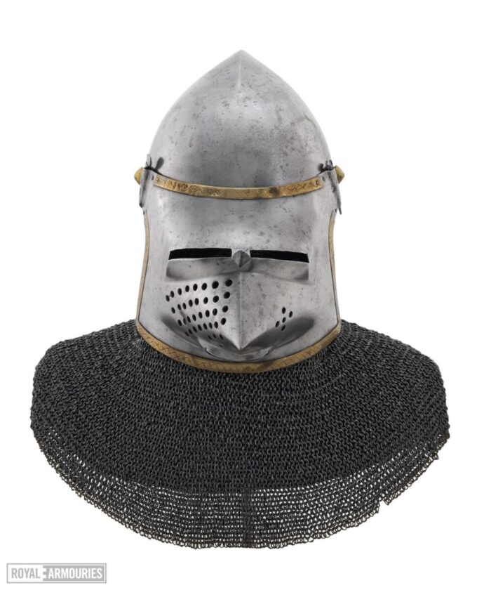 Medieval helmet with chainmail