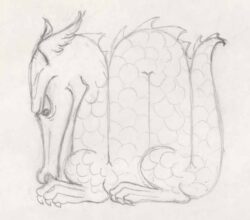 A pencil sketch of a dragon